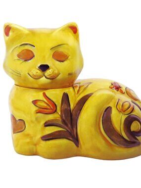 Vintage 1960s Los Angeles Potteries Hand Painted Napping Calico Cat Cookie Jar
